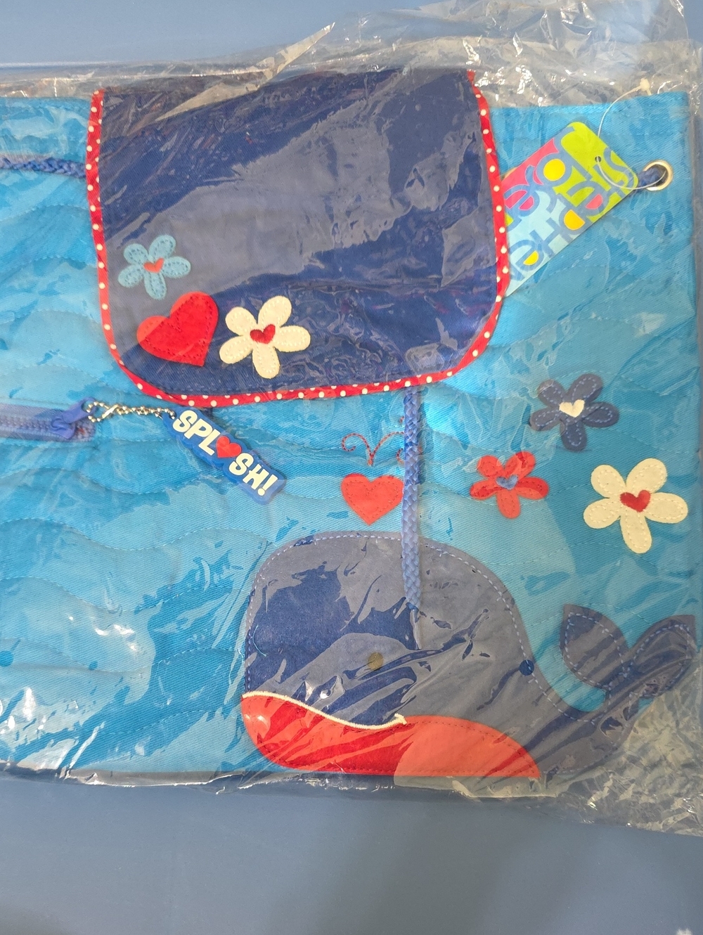 Kids Blue Whale Backpack with Whale & Flower Appliques
